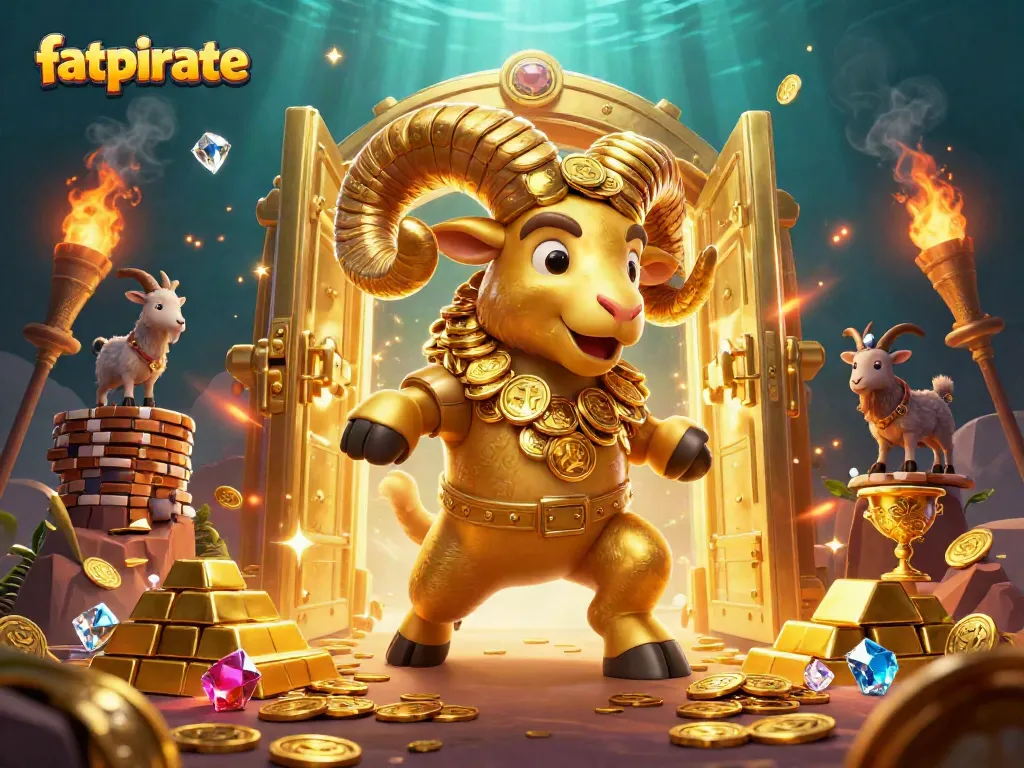 Experience thrilling adventures at fatpirate with a massive golden ram charging through a treasure vault.