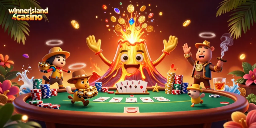 Experience the thrill of winnerislandcasino with exploding treasures and poker excitement in a vibrant scene.