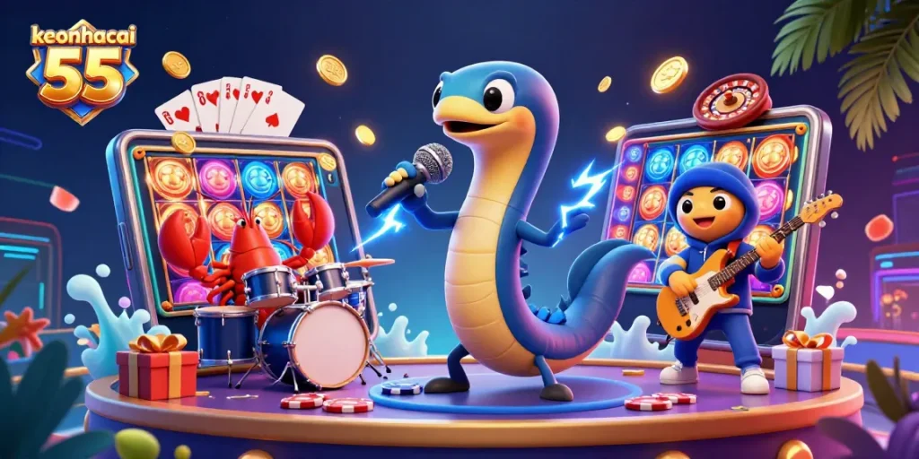 Engage with the vibrant underwater show featuring keonhacai 55 at a lively casino event.