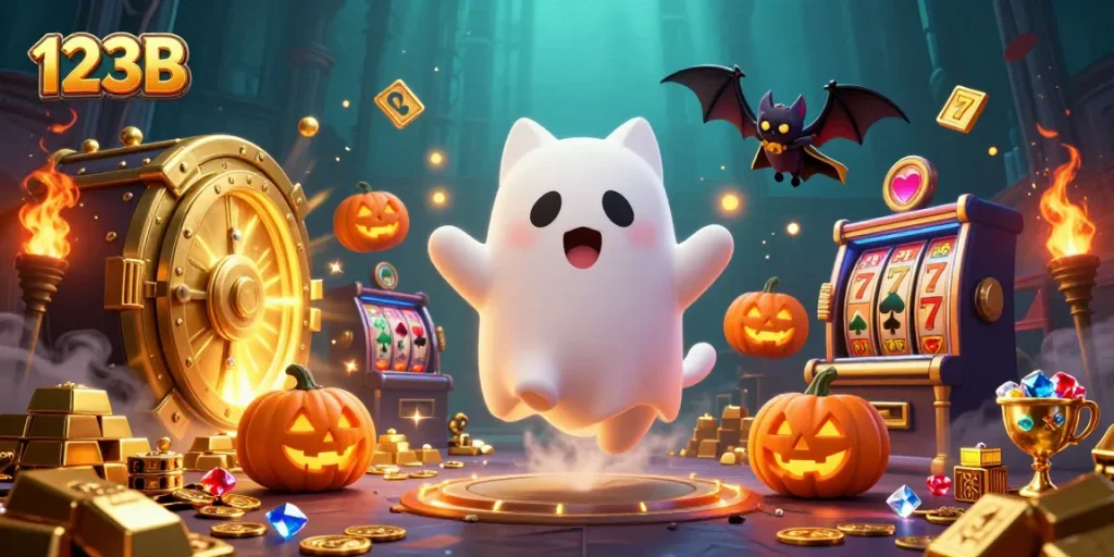 Experience thrilling gameplay at 123B with our vibrant online casino scene featuring spooky characters.